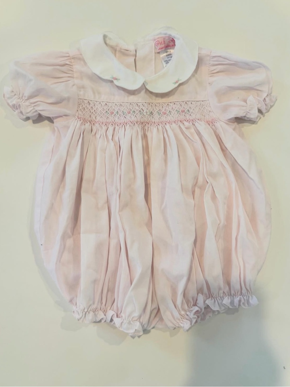 Pink Smocked Baby Bubble Dress with Peter Pan Collar